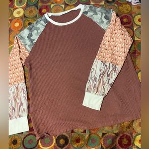 Tops for Women Trendy Waffle Print T-Shirt Round Neck Top Red